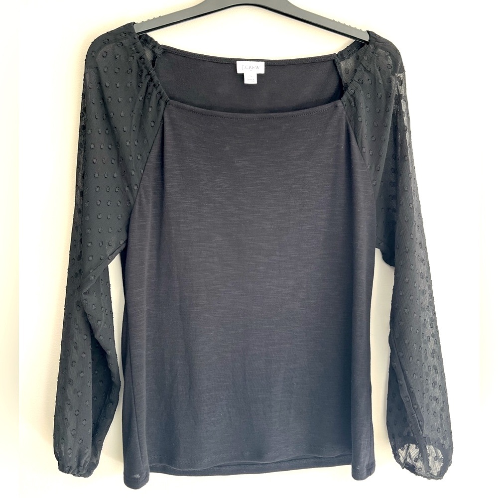 J.Crew Black Long Sheer Polka Dot Sleeve  Top Small